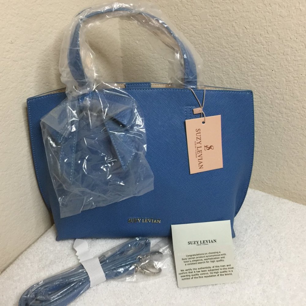 Suzy Levian BabyBlue Mini Tote Bag with Bow and butterfly - Picture 2 of 8